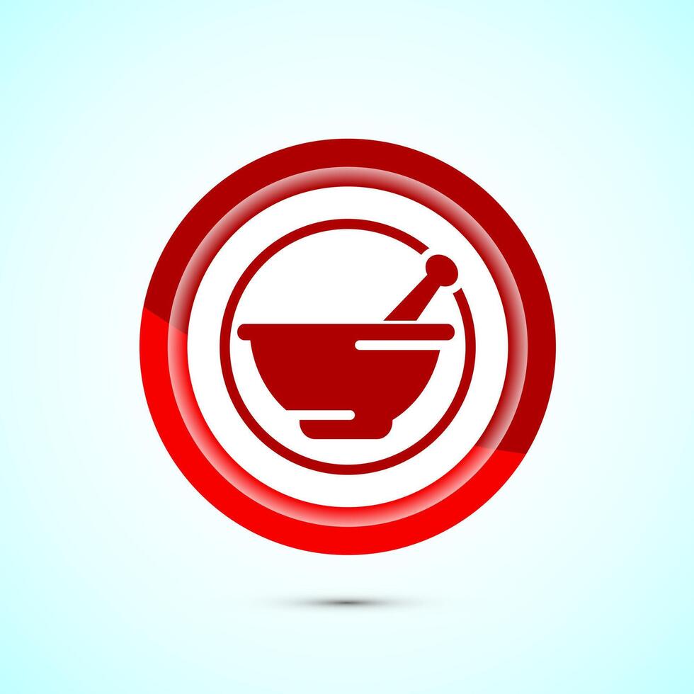 Mortar and pestle icon design illustration. Pharmacy sign symbol for app, website, and logo. Red color button design vector