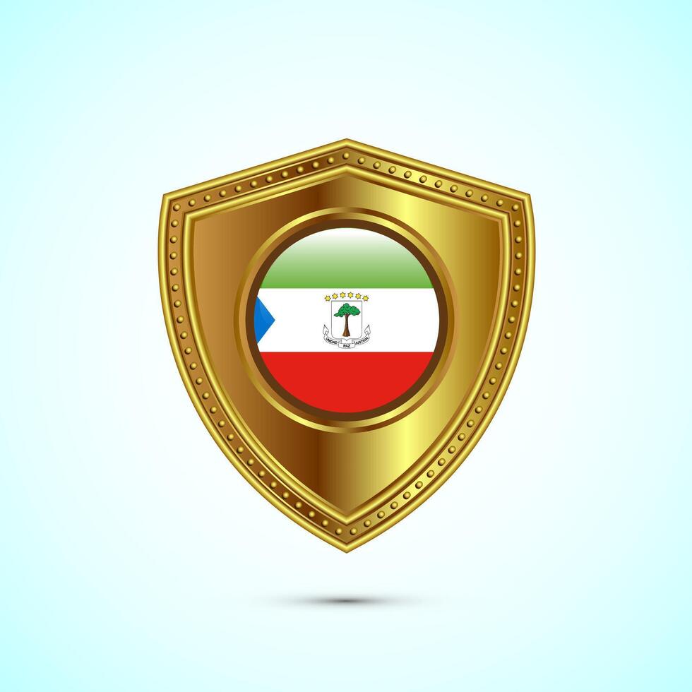 Rounded flag of Equatorial Guinea with glossy gold shield vector