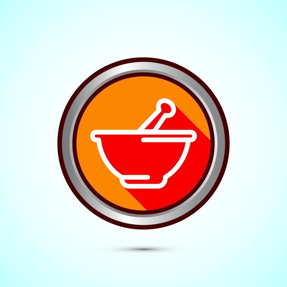 Mortar and pestle icon design illustration. Pharmacy sign symbol for app, website, and logo. Orange shadow button design vector