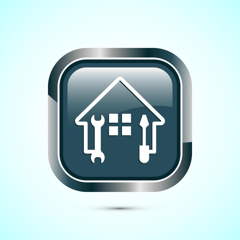 House repair icon design illustration. Home remodeling, repair or maintenance sign. Gray color square button design vector