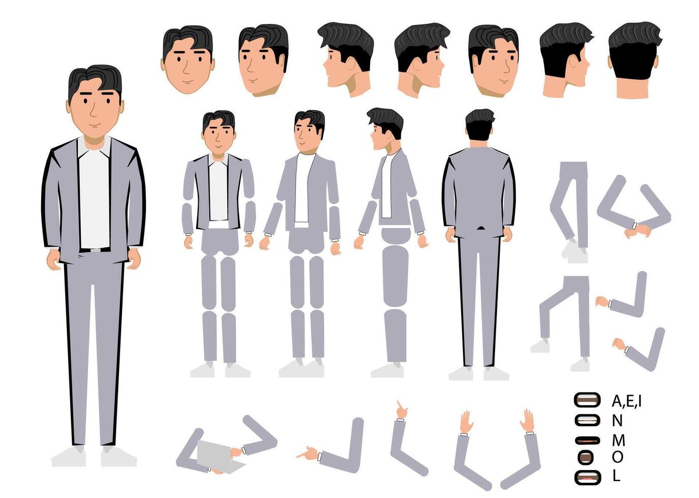 Character set of men in gray suits vector