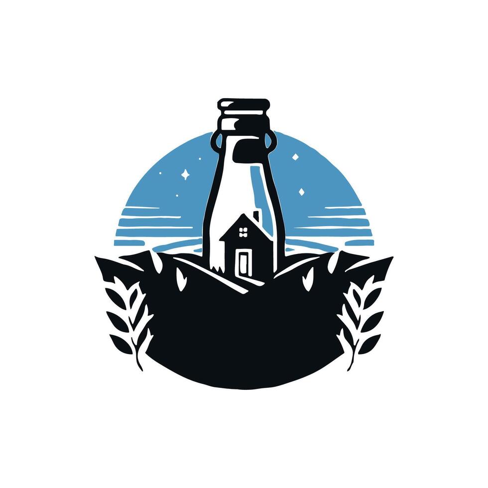 Farming logo with paddy field and milk bottle vector