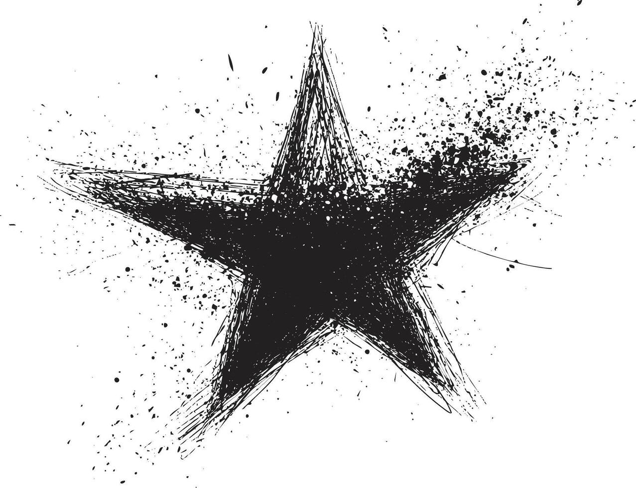Black grunge star with splatter effect on white background. vector