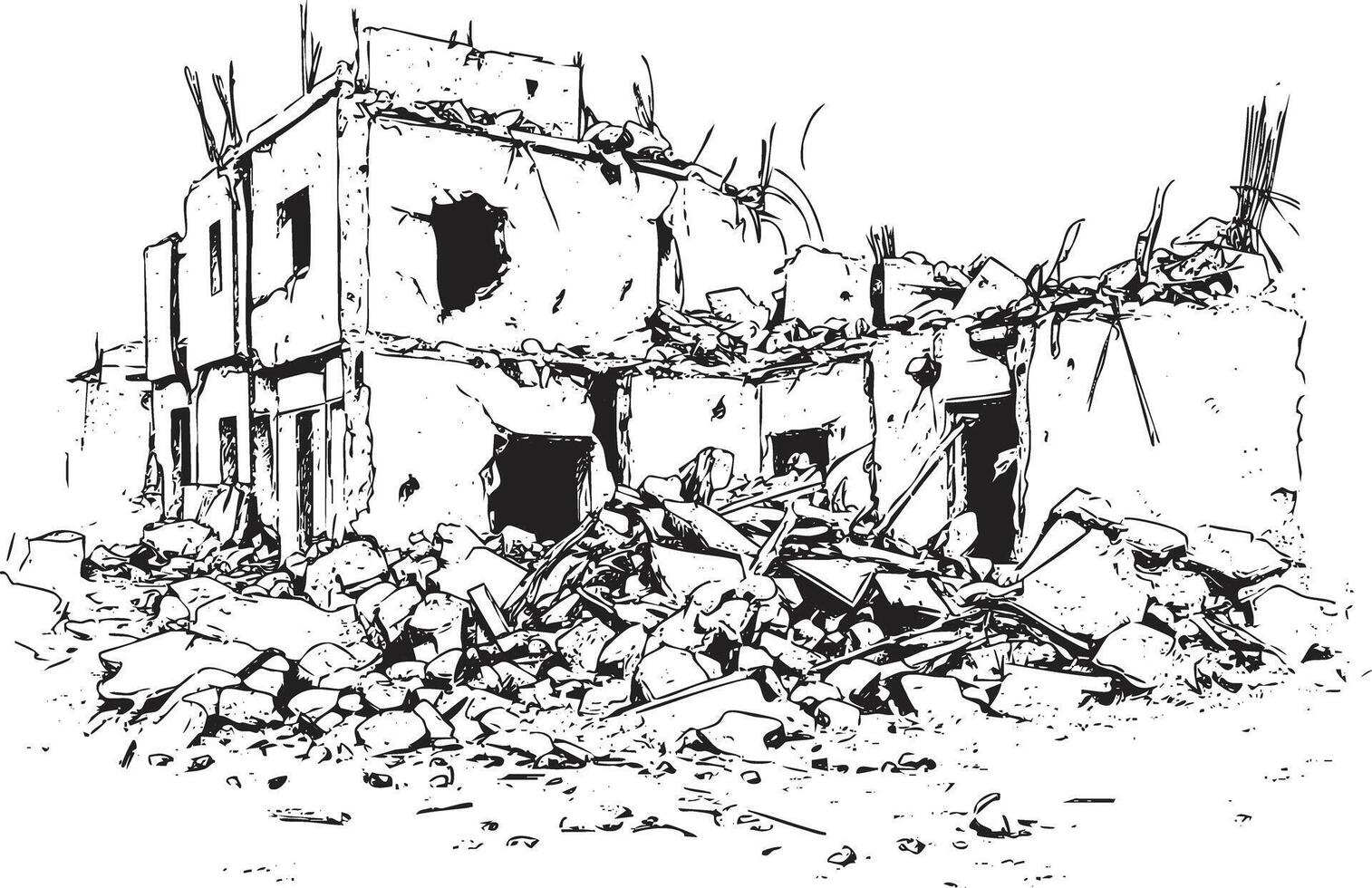 Illustration of a collapsed building with debris and rubble. vector