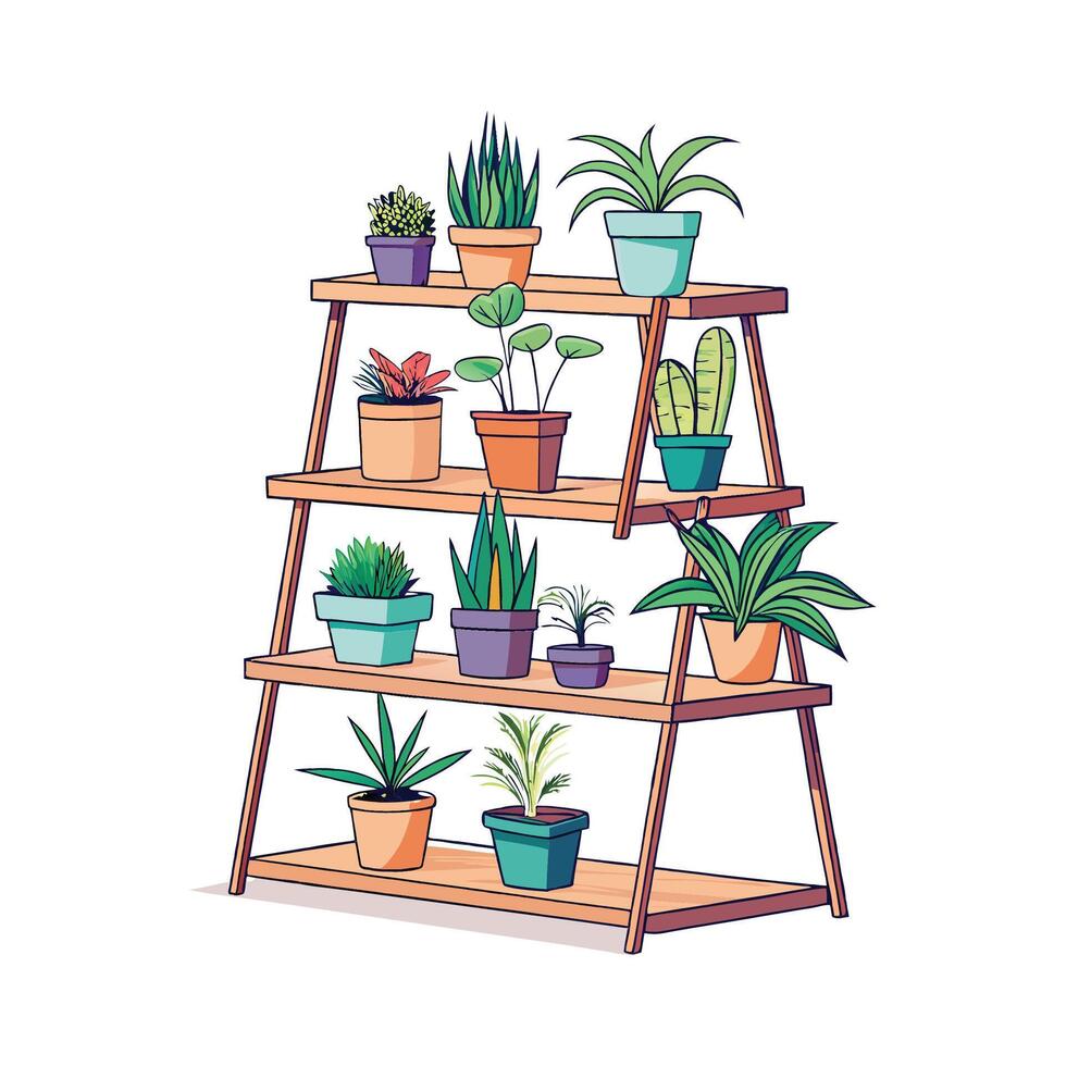 Multi-tiered plant stand with wooden frame vector