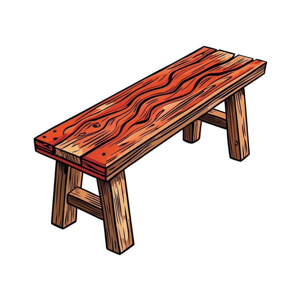 Stylish wooden dining bench with natural grain vector