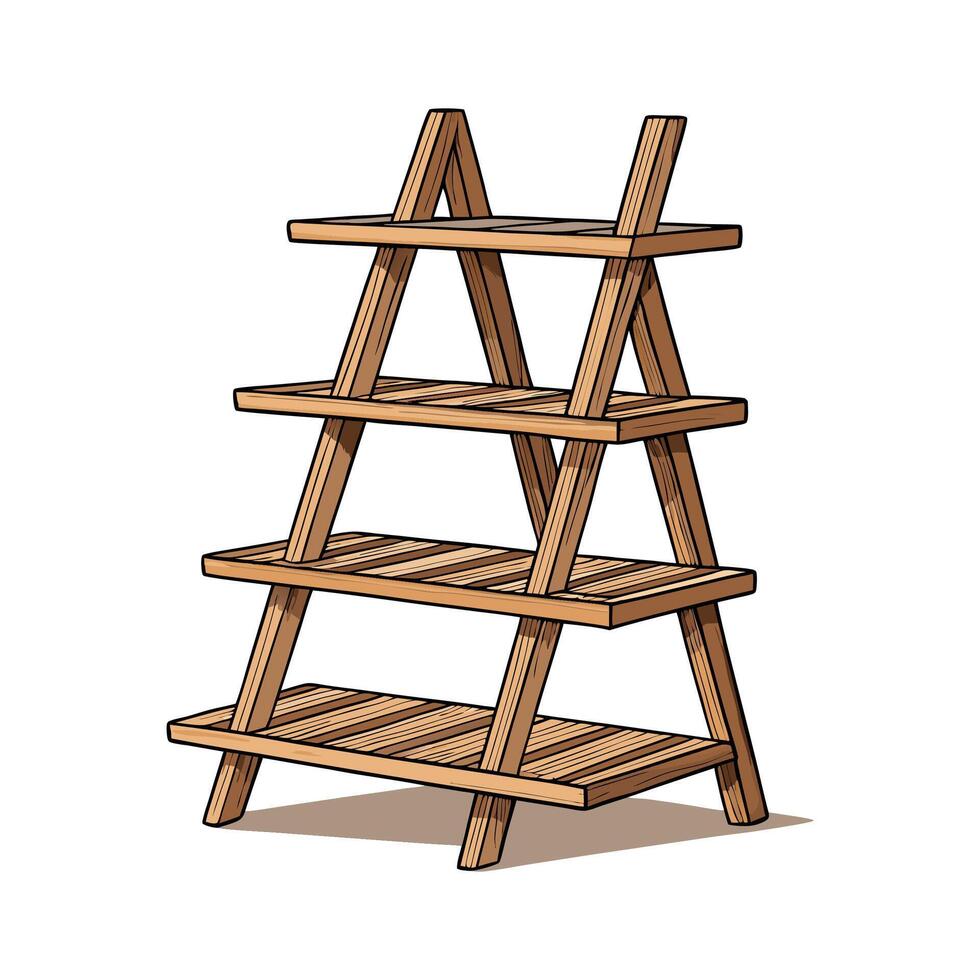 Creative wood-finished rustic ladder shelf vector