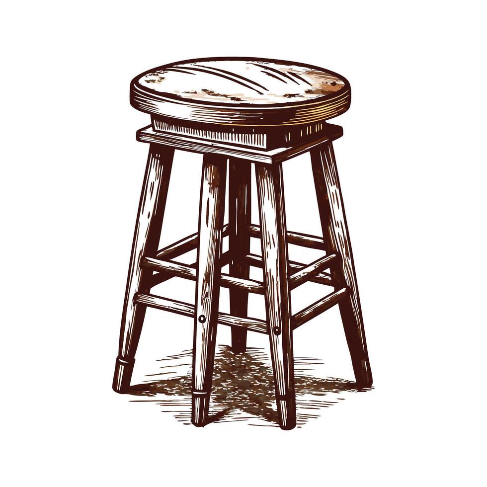 Chic wooden bar stool featuring carved seat vector