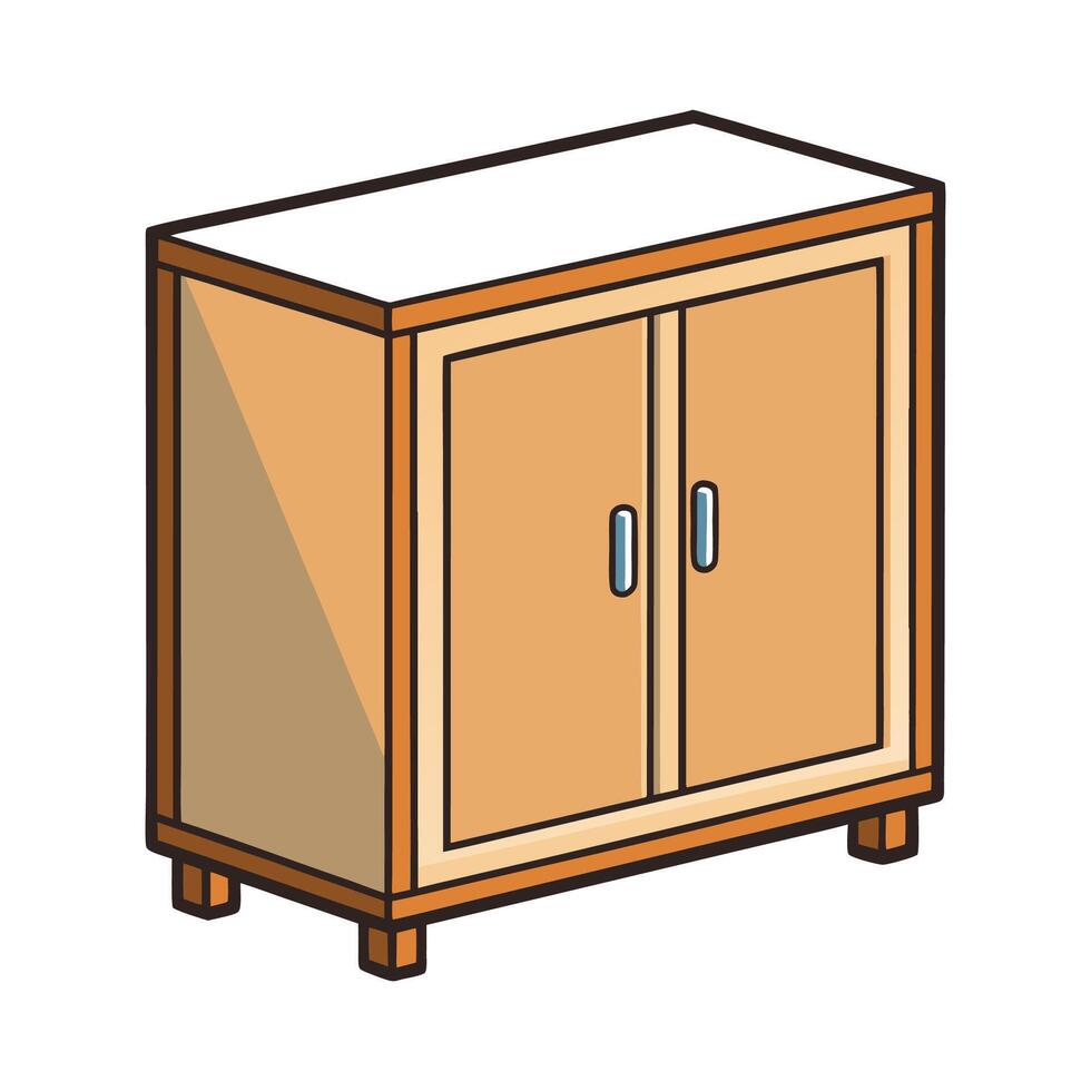 Stylish small storage cabinet with sliding doors vector