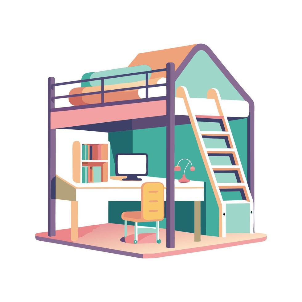 Bunk bed with integrated study desk design vector