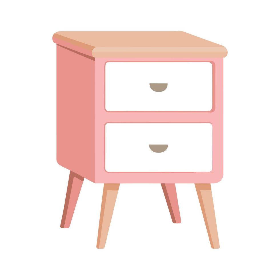 Pastel colored compact nightstand with two drawers vector