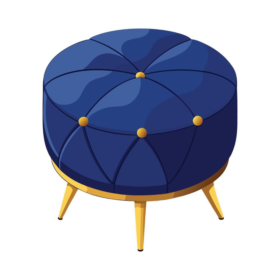Stylish tufted ottoman with elegant gold legs vector