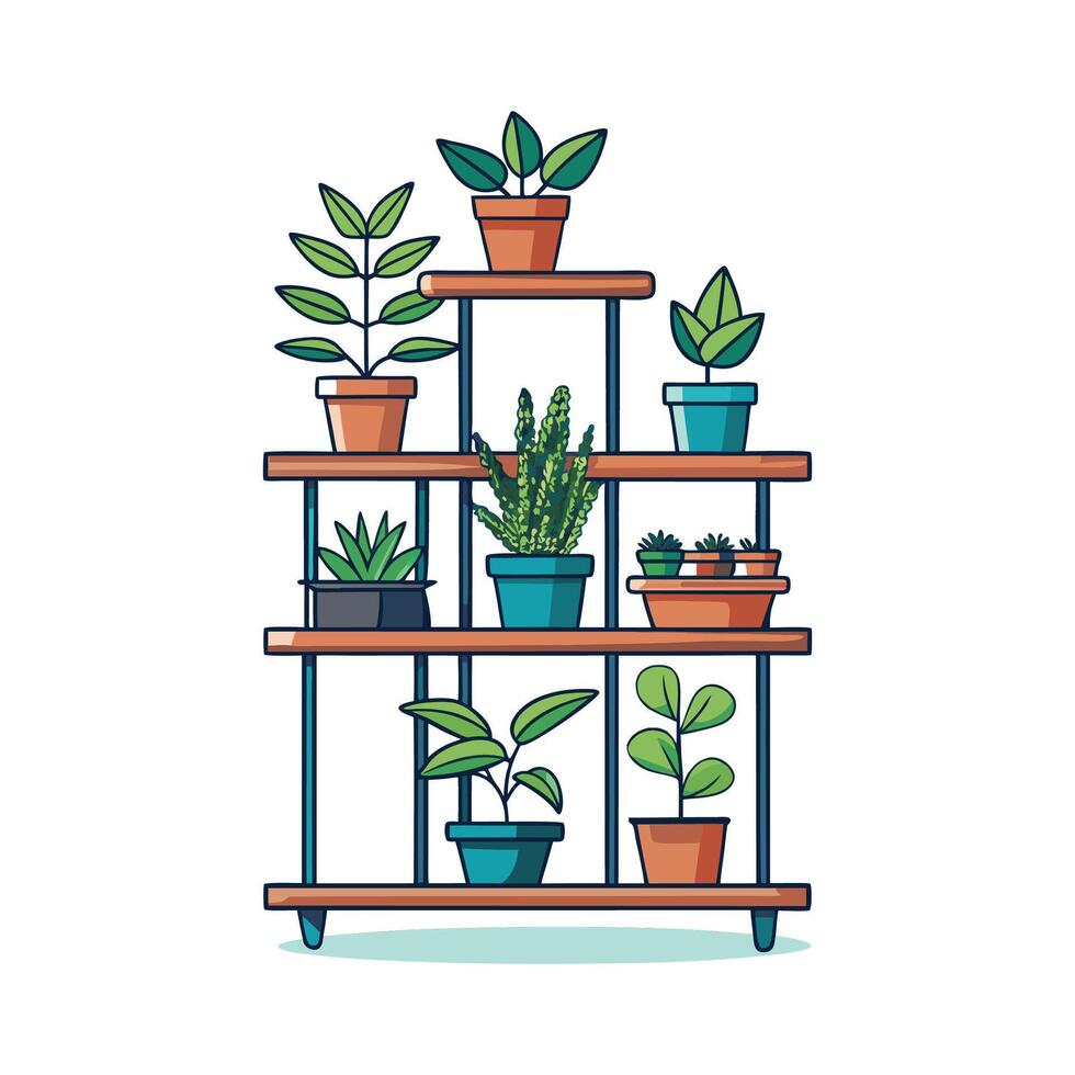 Stylish multi-tiered plant stand with wooden features vector