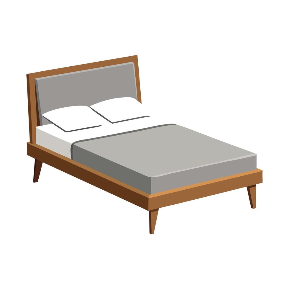 Bed with low wooden frame vector
