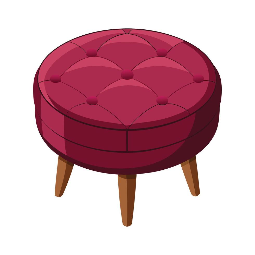 Chic deep maroon circular tufted ottoman vector