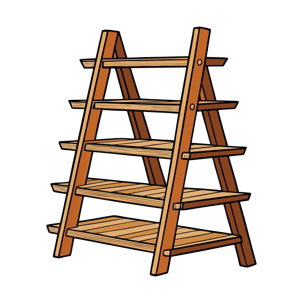 Stylish rustic ladder shelf with wood details vector