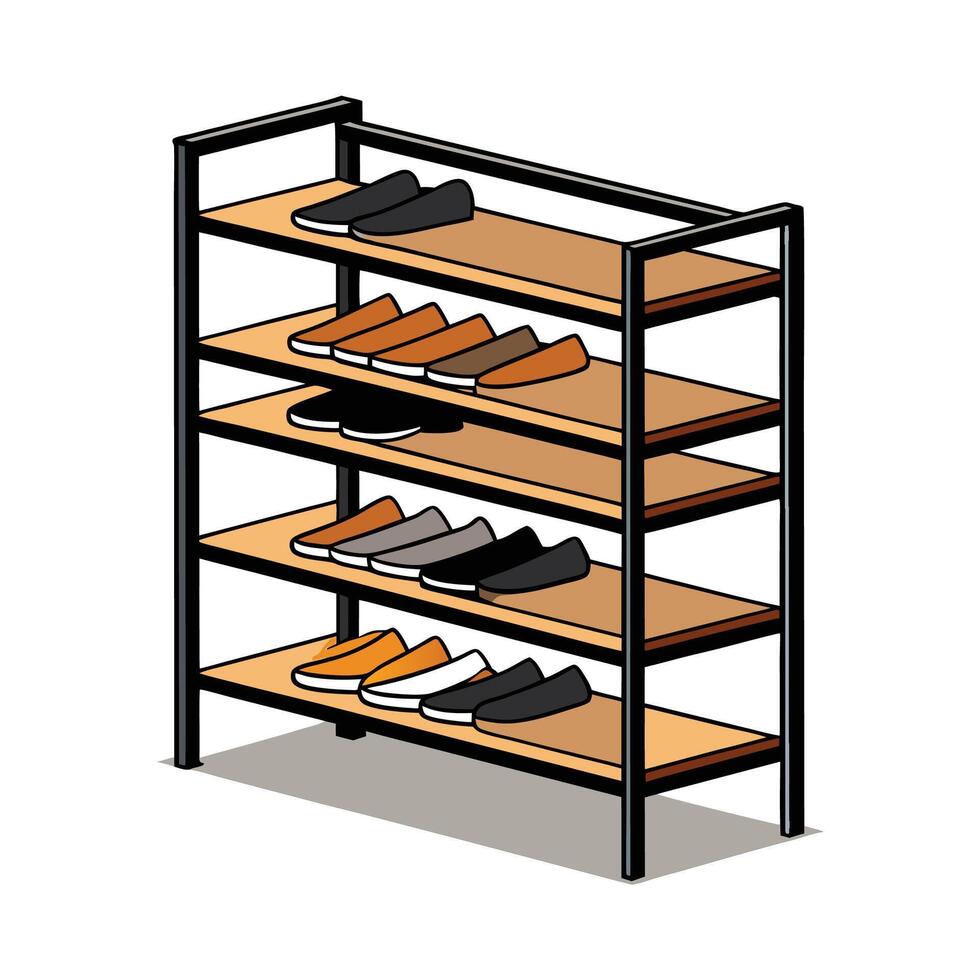 Minimalist shoe rack with open shelves vector