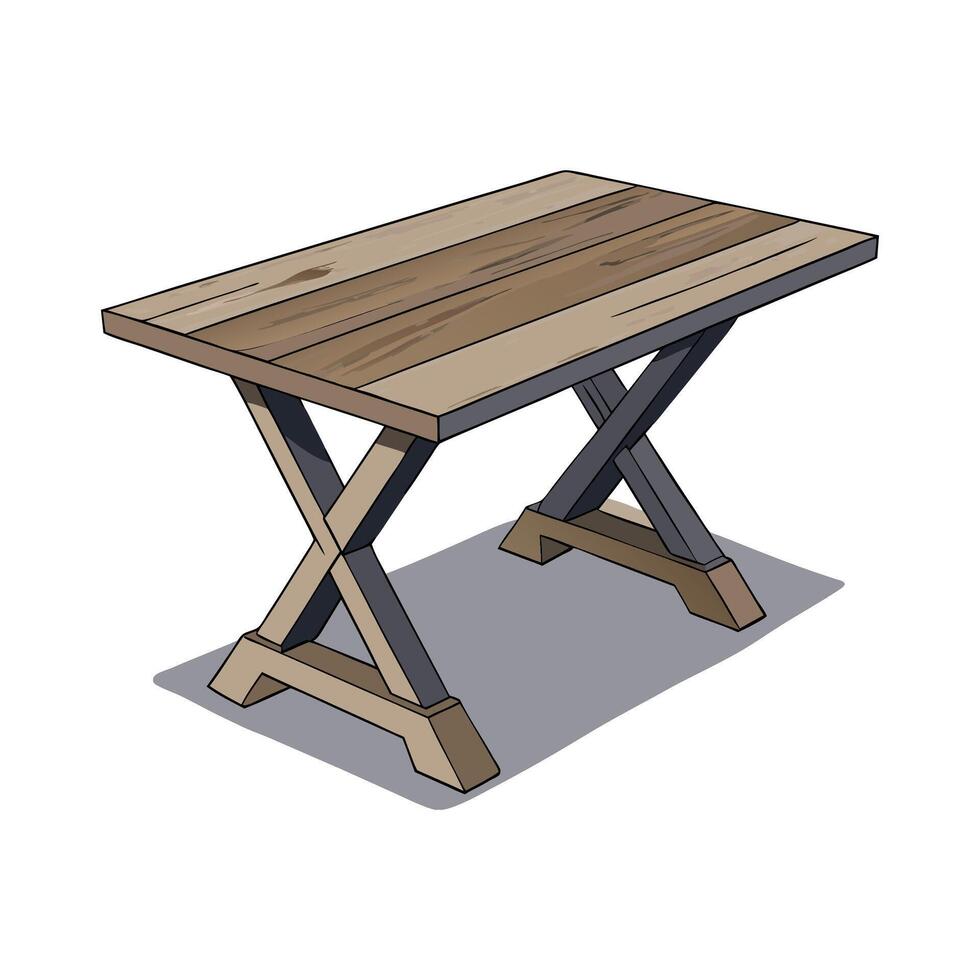 Farmhouse style dining table with thick planks vector