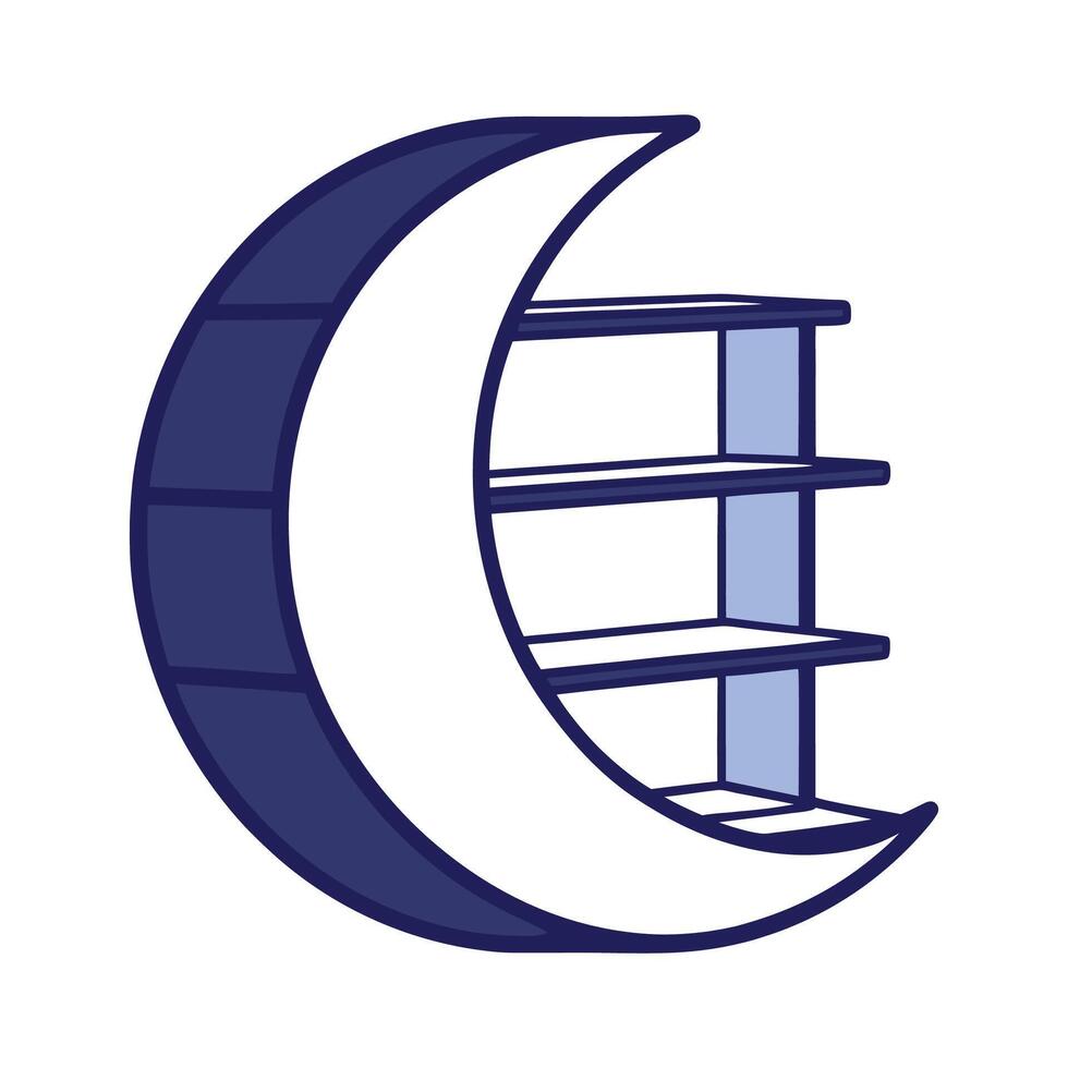 Chic crescent moon bookshelf design vector