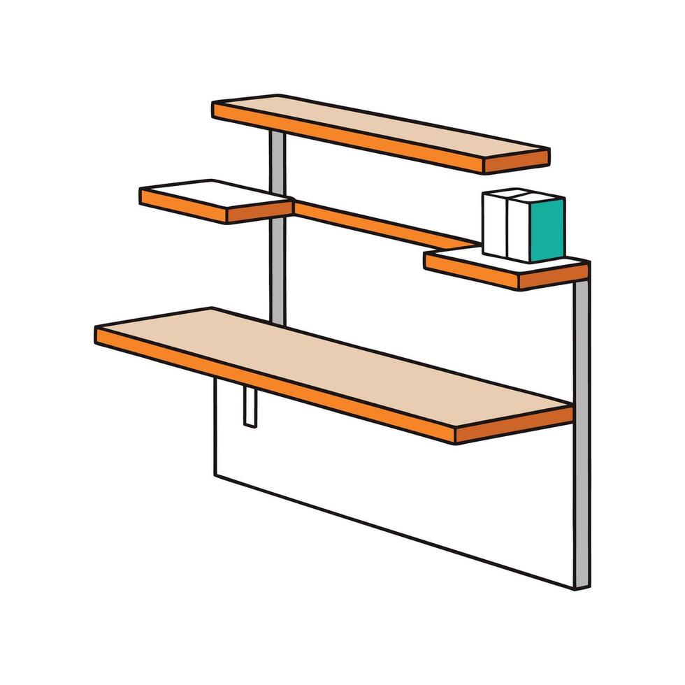 Wall mounted desk with floating shelves vector