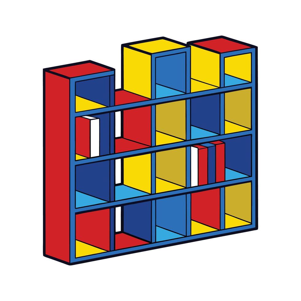 Modular bookshelf with colorful open cubby shelves vector