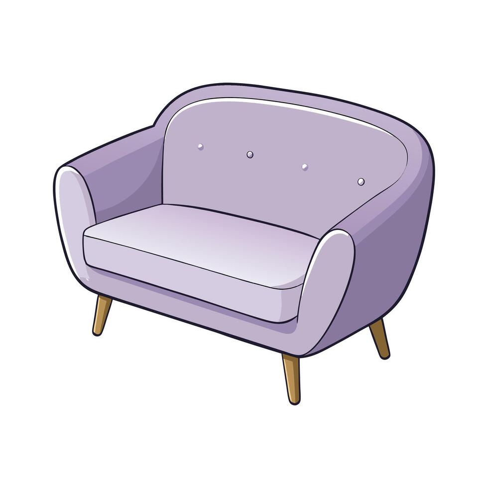 Loveseat with rounded corners and upholstery vector