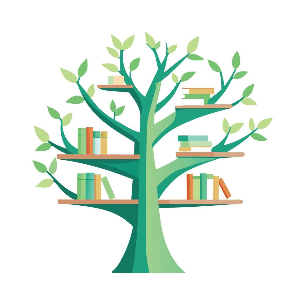 Tree-shaped bookshelf with clean outline vector