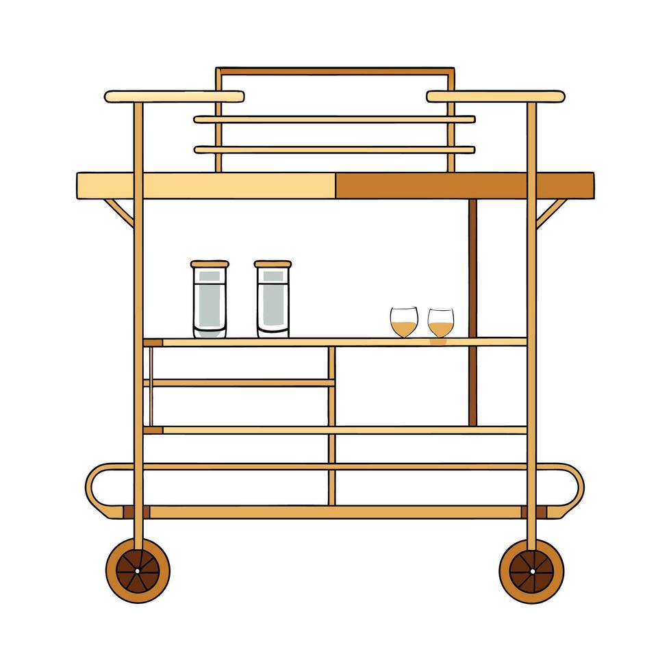 Creative bar cart with mid-century modern design vector