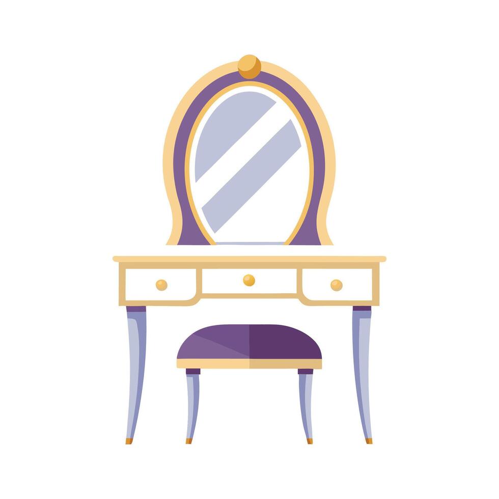 Chic vanity table featuring elegant arched mirror vector