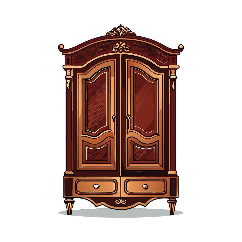 Vintage armoire with intricate wood carvings vector