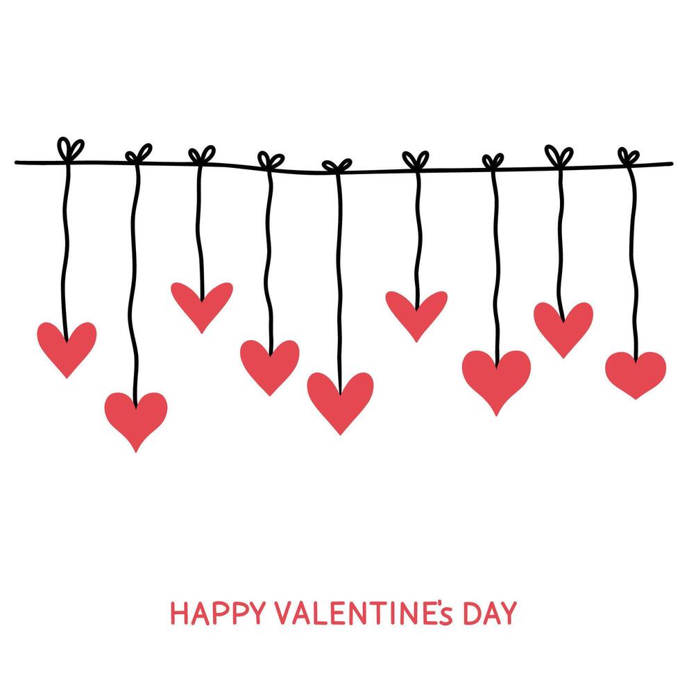 Happy Valentines Day Typography Design. Flat hearts hand drawn doodle. Simple, minimalistic, holiday card. vector