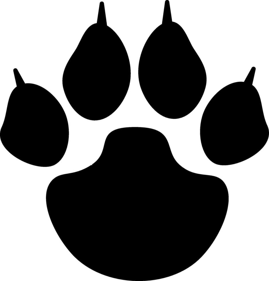 Black single cat tiger paw print silhouette design. graphic line illustration on transparent background vector