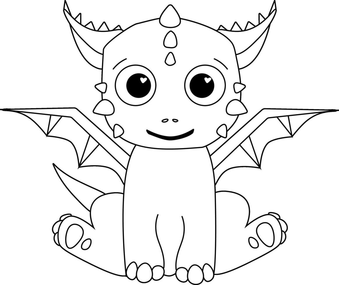 Illustration of cute dragon character. graphic line mascot isolated on transparent background. China new year, coloring book vector