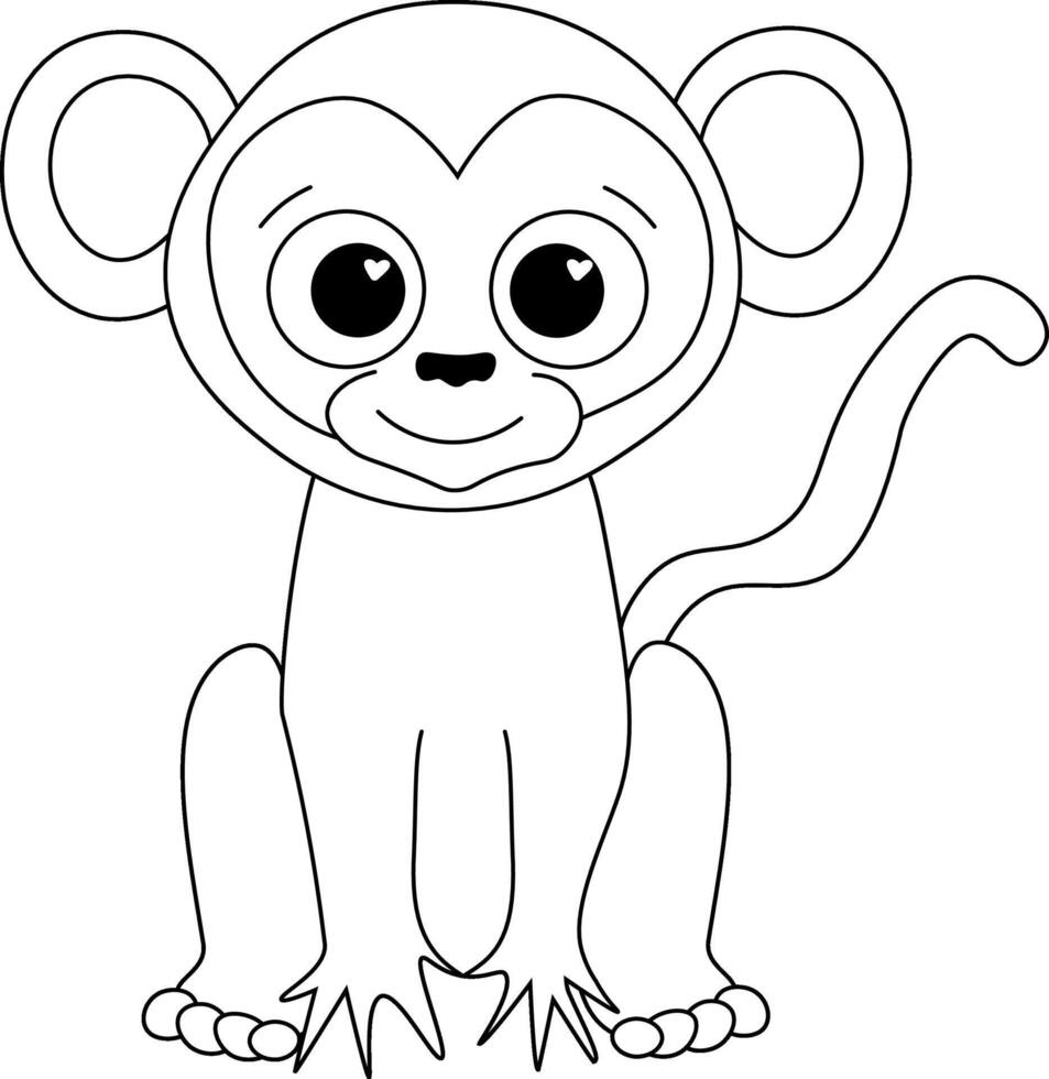 Cute monkey character illustration for toddlers. Graphic line cartoon illustration on transparent background. China new year character, great for coloring book vector