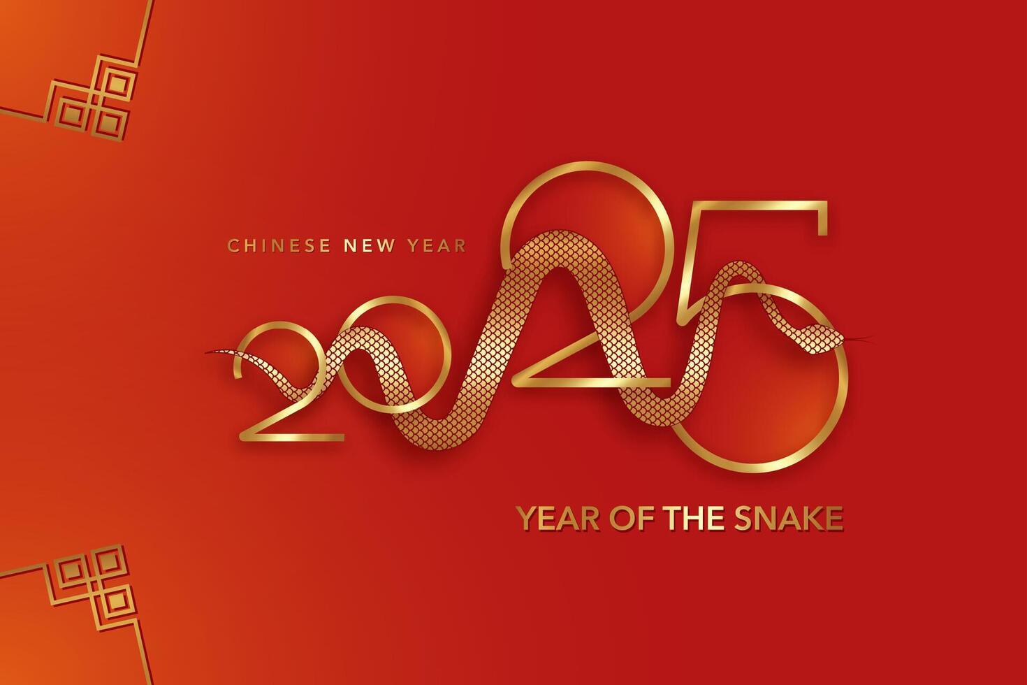 2025 Lunar Chinese New Year gold texture in red background. Year of the Snake. modern art design for cover, card, poster, banner, logo design, isolated. Chinese zodiac Snake symbol vector