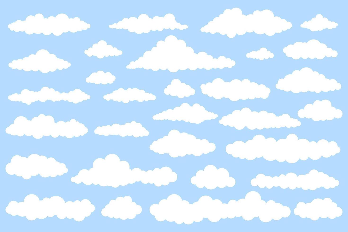 Clouds Icon Collection for Weather and Web Design. White Clouds Different Shapes on Blue Background. vector