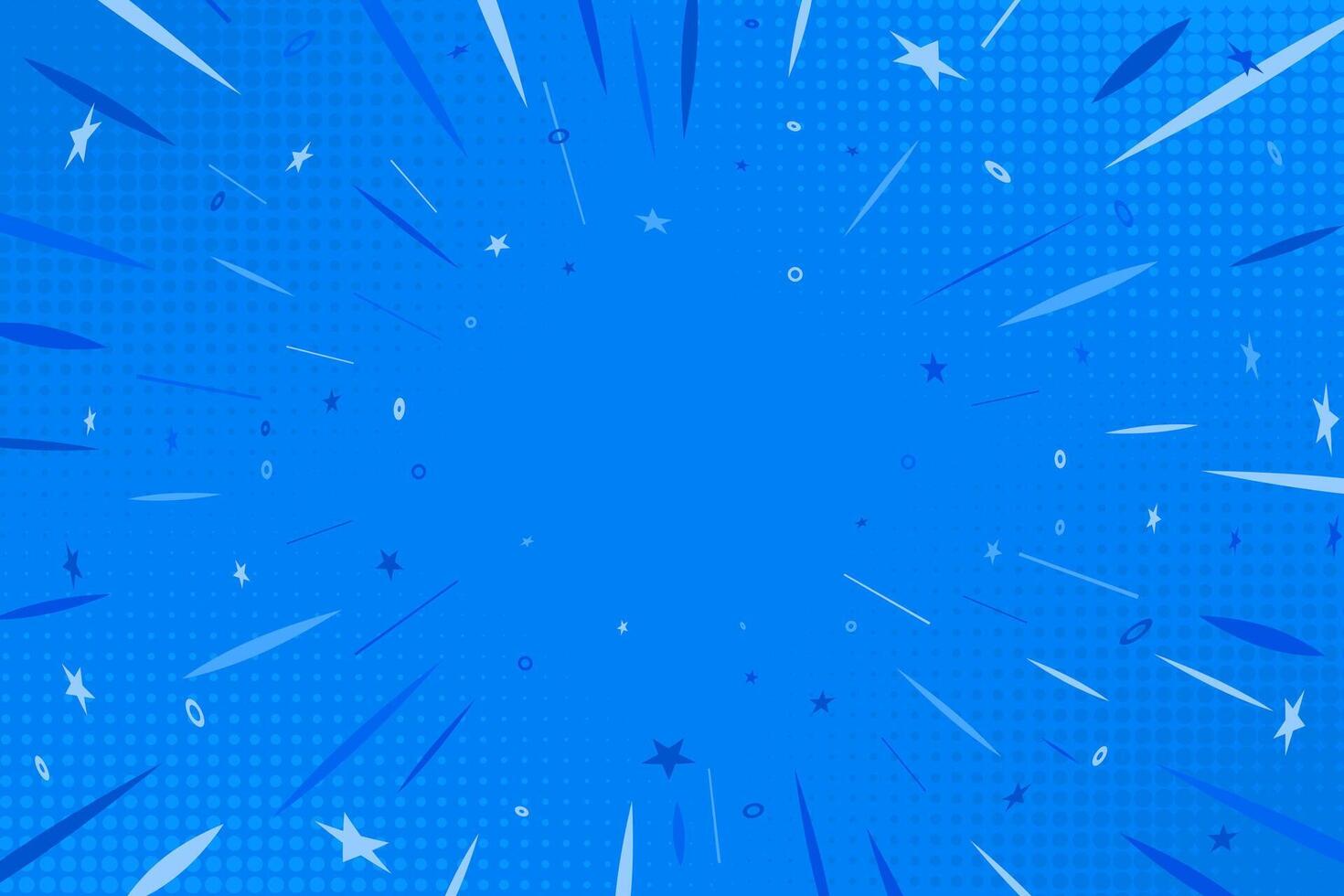 Blue Pop Art Comic Style Background. Cartoon anime halftone style background with stars and decorations for retro cover, ad, banner, websites vector