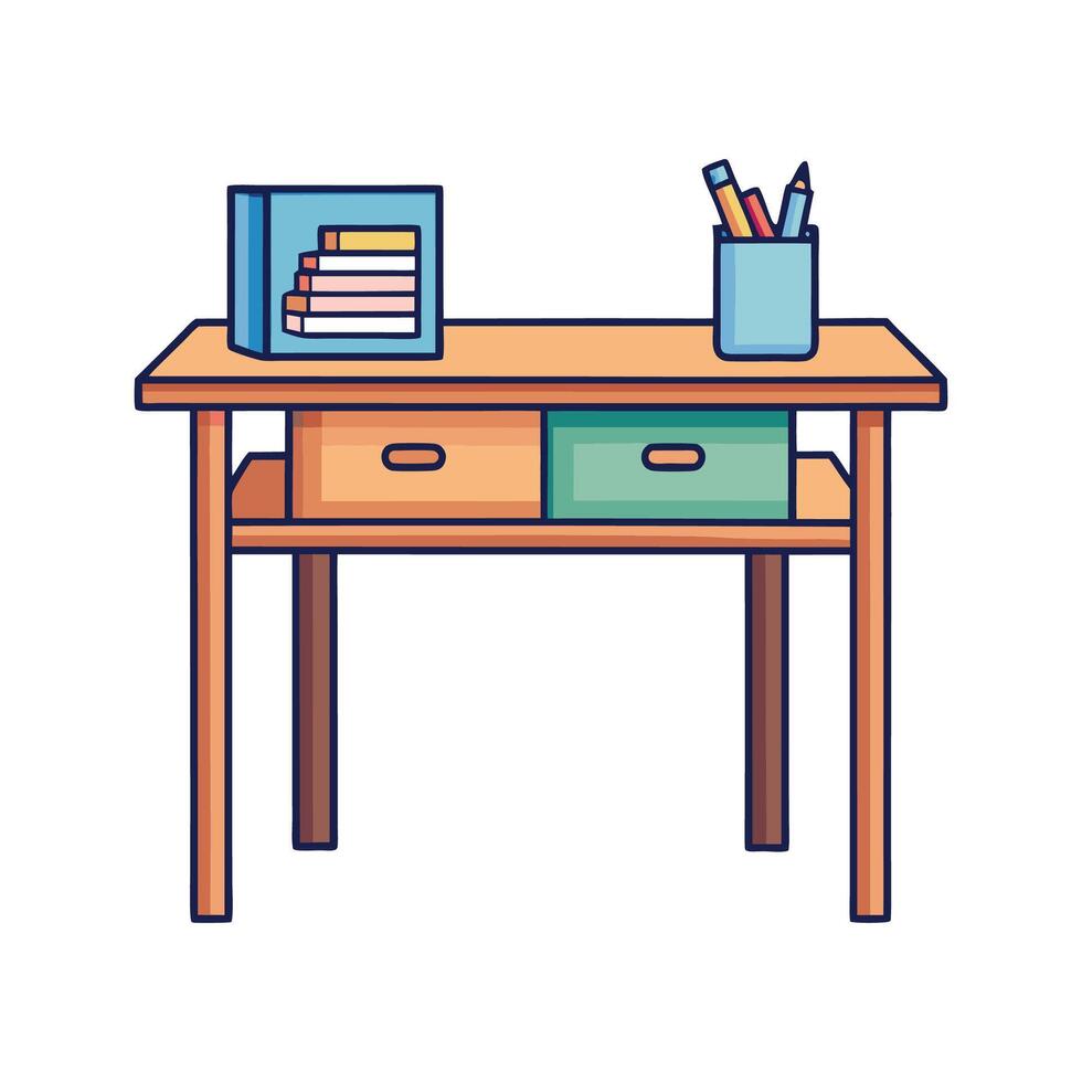 Creative wooden desk with integrated minimalist shelf vector