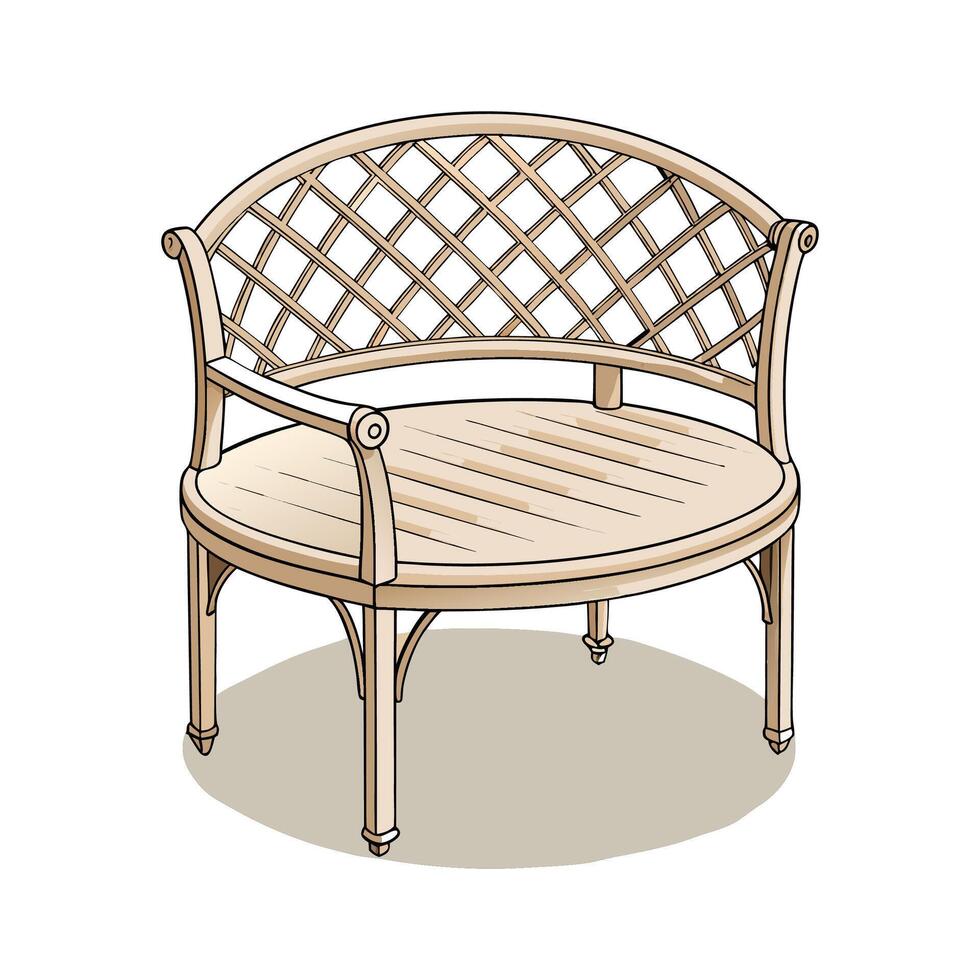 Stylish garden bench with circular lattice design vector