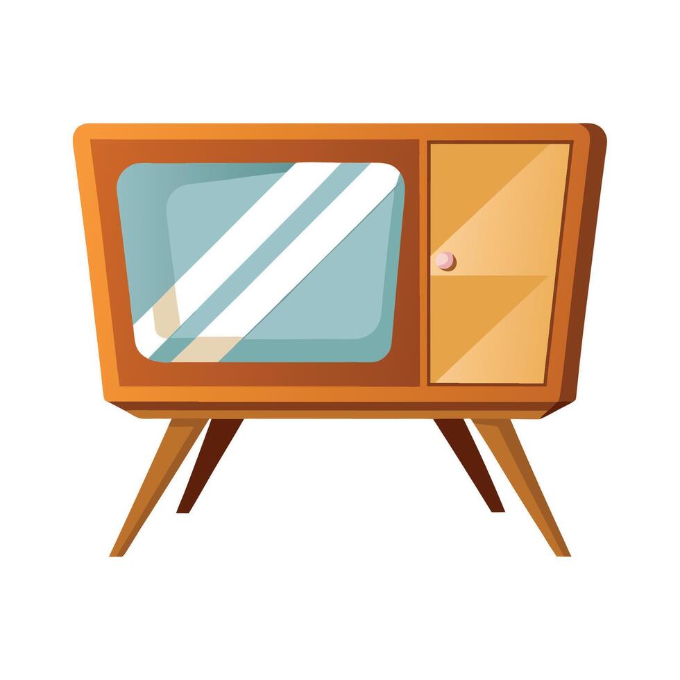 Stylish retro TV stand featuring a sliding door vector