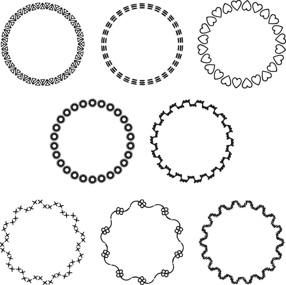 hand drawn embroidery stitching black circle frames vector