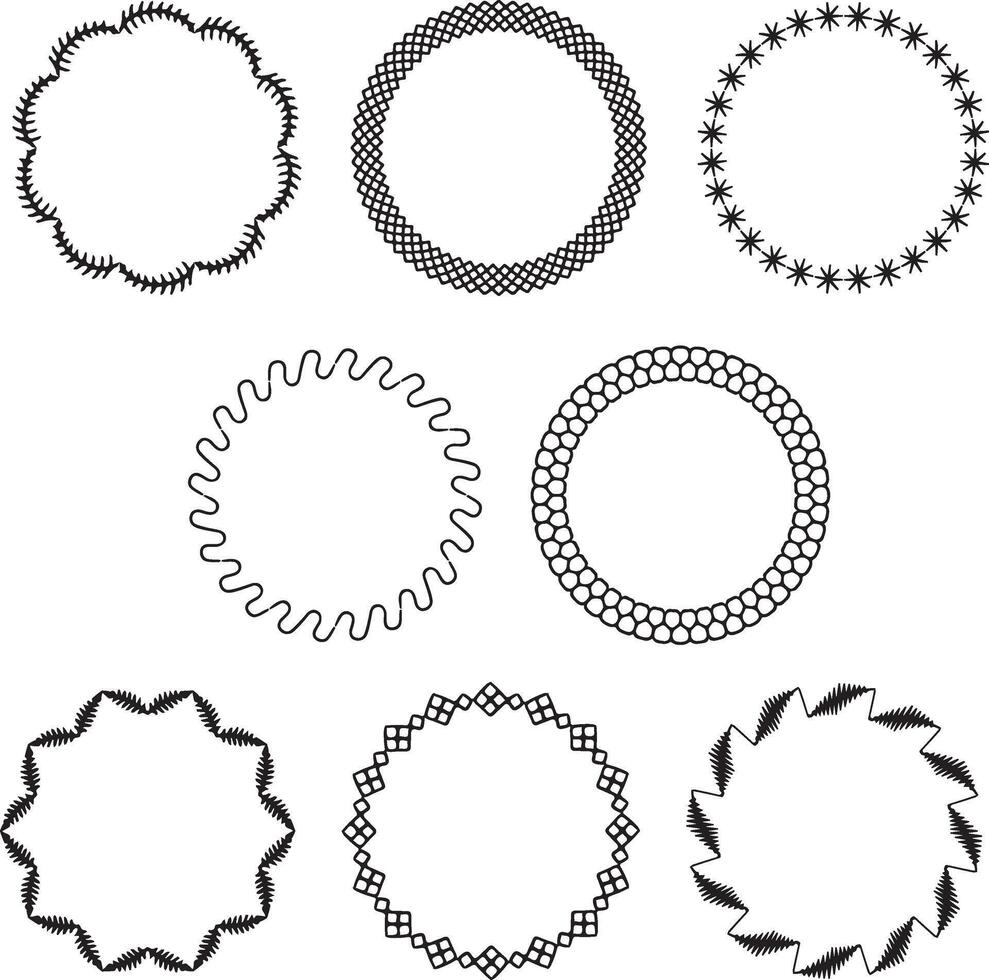 hand drawn embroidery stitch black circle frames vector