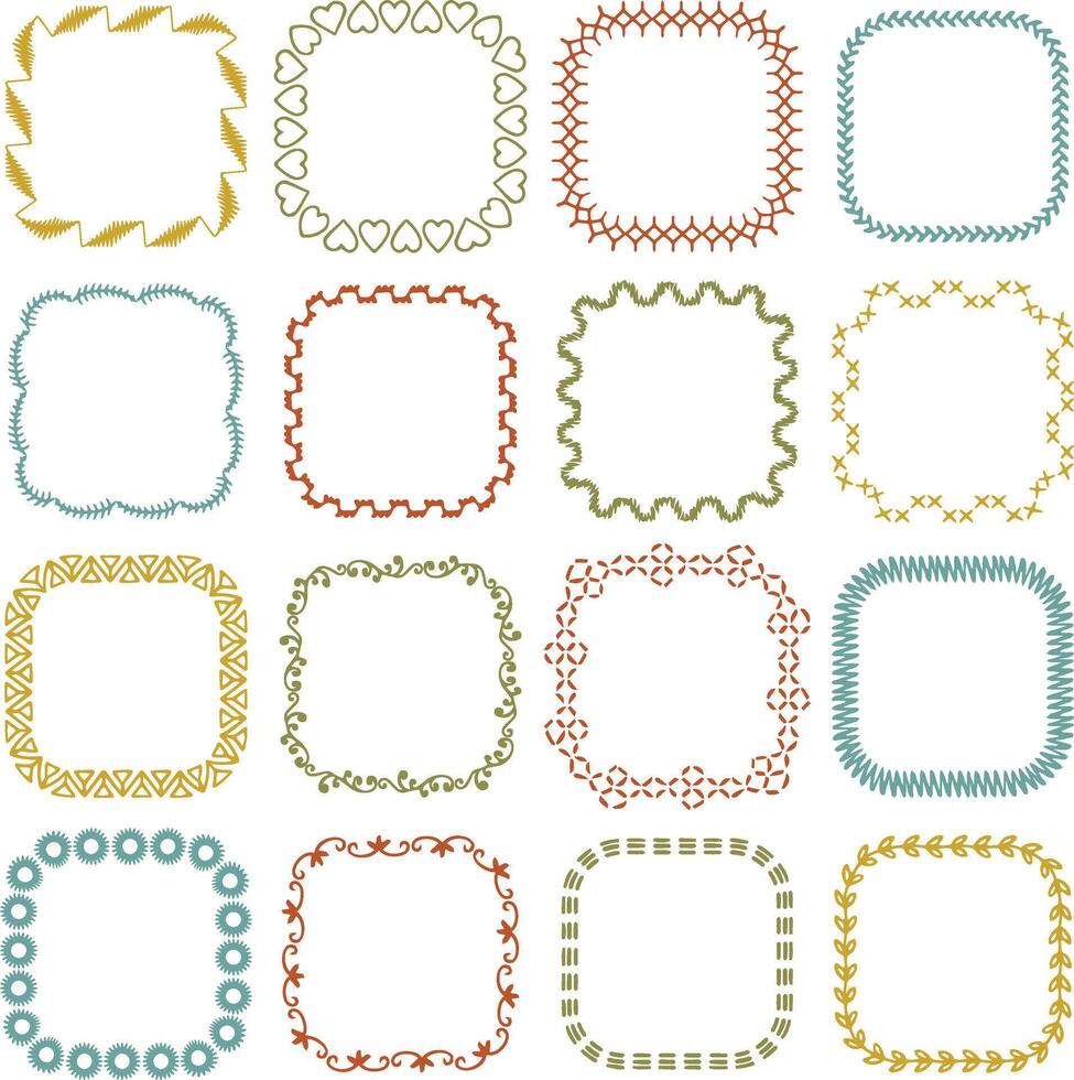 hand drawn embroidery stitch vintage square frames vector