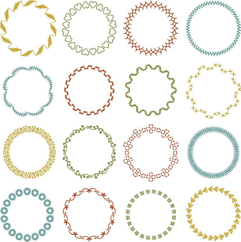 hand drawn embroidery stitch vintage circle frames vector