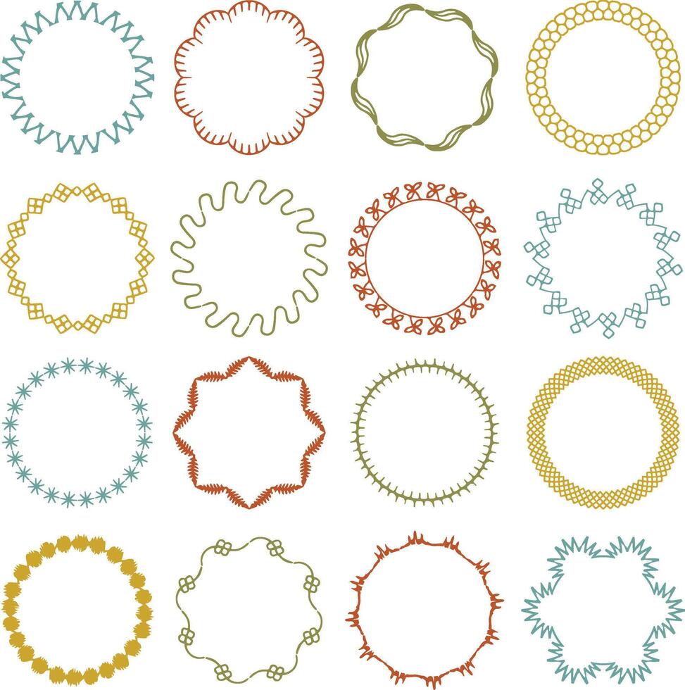 hand drawn vintage colors embroidery stitch circle frames vector