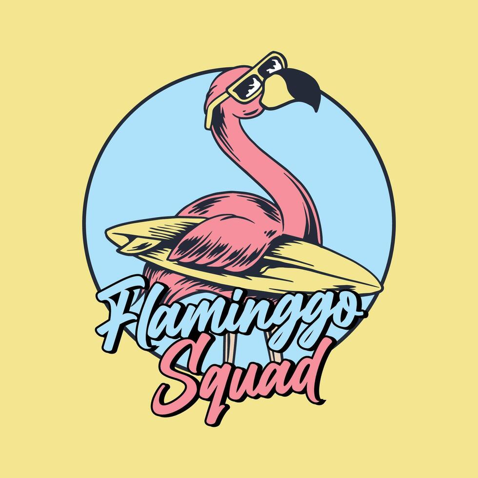 FLamingo surfing art and illustration vector