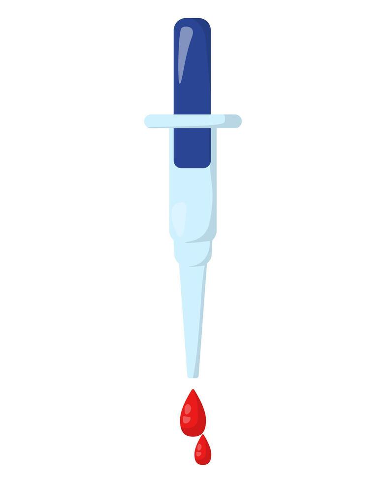 Pipette with drops of blood, medical equipment for liquids vector