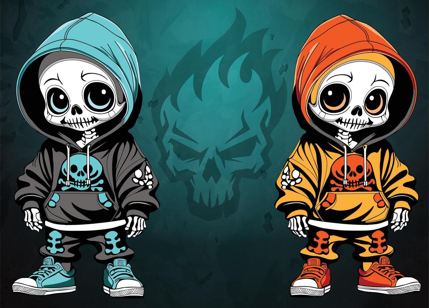 Adorable skeleton wearing a hoodie. vector