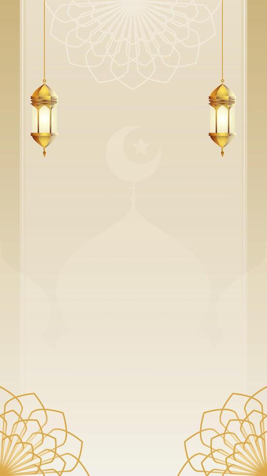 Simple Soft Toned Beige Vertical Background with Gold Patterns Hanging Lantern And Subtle Decorations vector