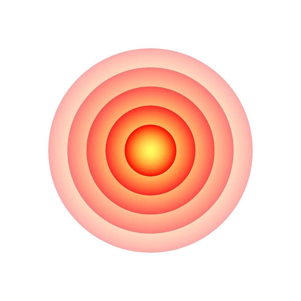 Pain localization symbol in red. Targeted icon for sore spot on body. Ache region indicator used in medical ads. Abstract hurt localization design vector